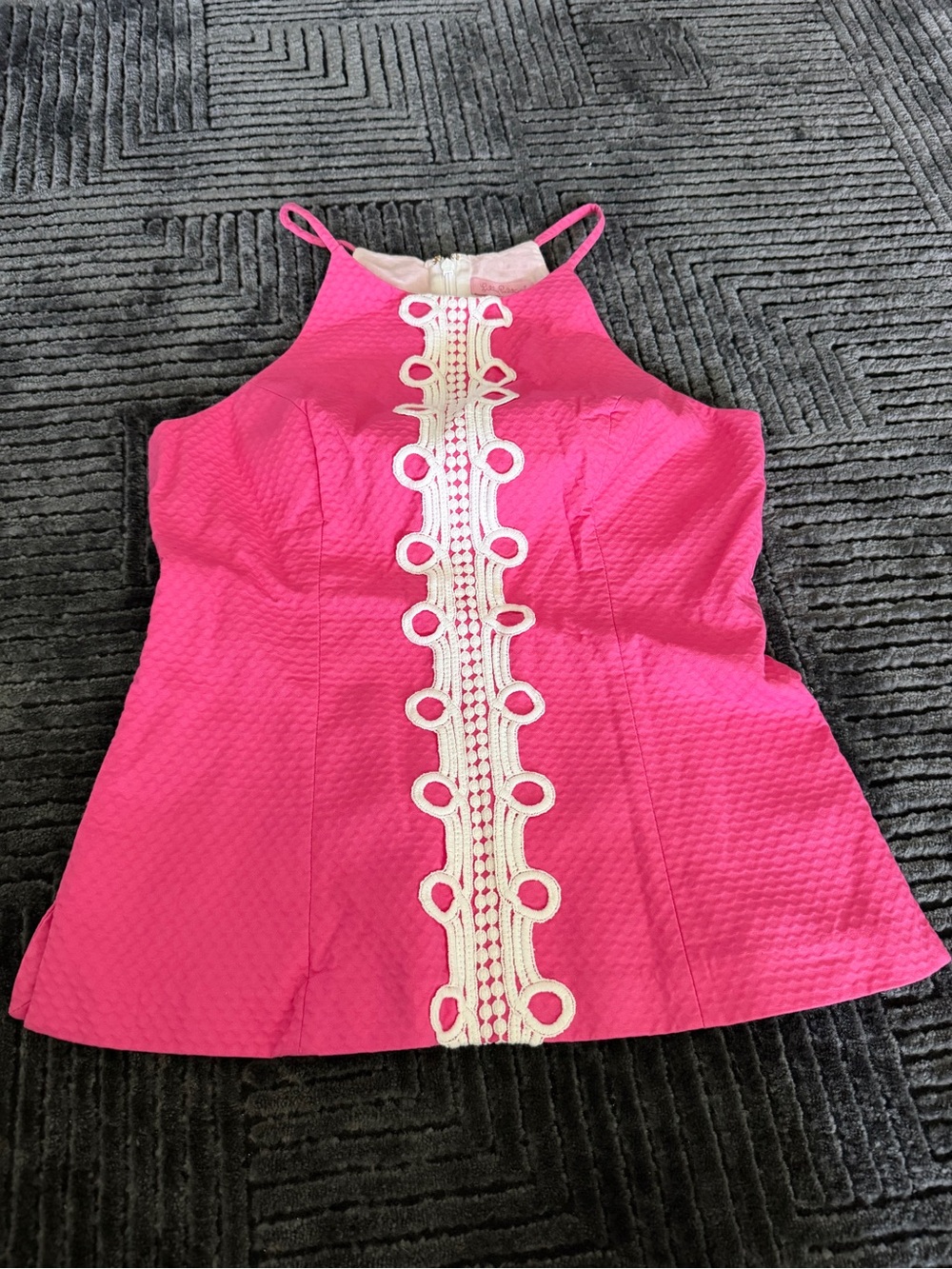 Lilly Pulitzer Bright Pink Halter Top with White Crochet Center